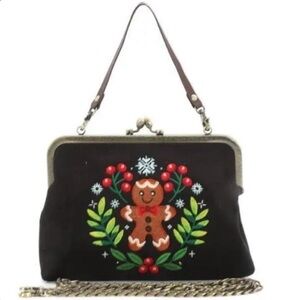Christmas Gingerbead Man Kisslock Bag Black